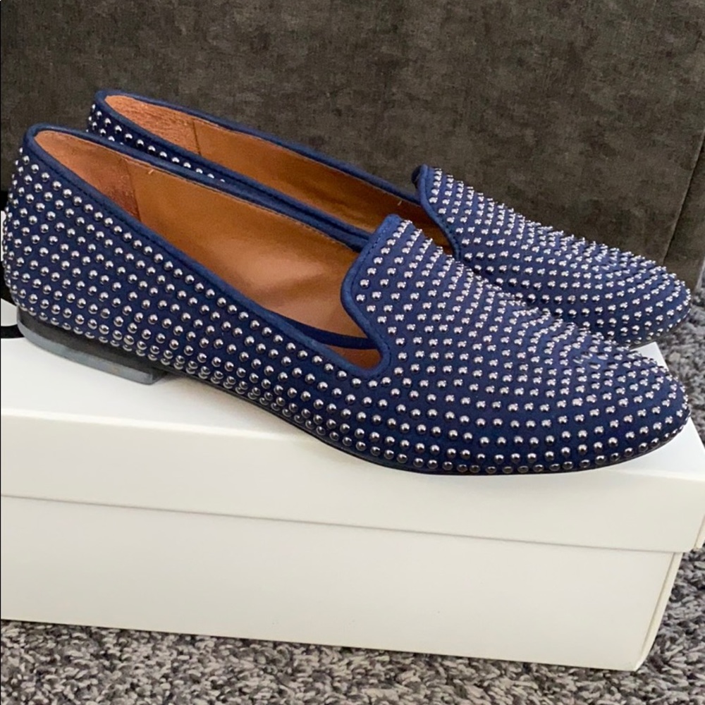 Schutz Navy Blue Metal Studded Loafers
